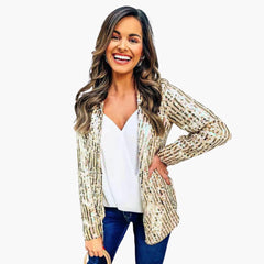 Women's Sequin Blazer | Long Sleeves | Glam | Winter - Gold
