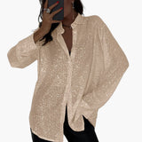 Women's Sequin Blouse | Oversize | Long Sleeves | Autumn - Champagne