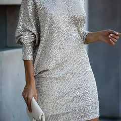 Women's Sequin Contrast Dress - Spring Party - Light Grey