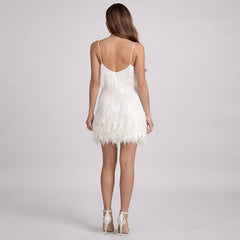 Women's Sequin Feather-Trim V-Neck Cocktail Dress - Shimmer | Summer