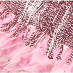 Women's Sequin Fringe Feather Mini Cocktail Dress - V-Neck Party