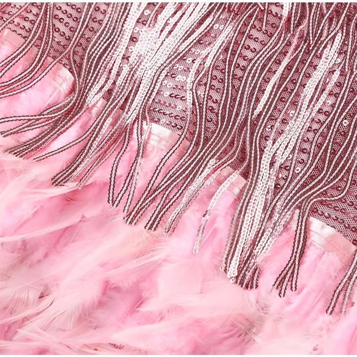 Women's Sequin Fringe Feather Mini Cocktail Dress - V-Neck Party