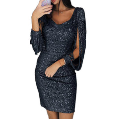 Women's Sequin Midi Dress | Glamorous | Party Wear | Spring - Black