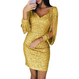 Women's Sequin Midi Dress | Glamorous | Party Wear | Spring - Yellow