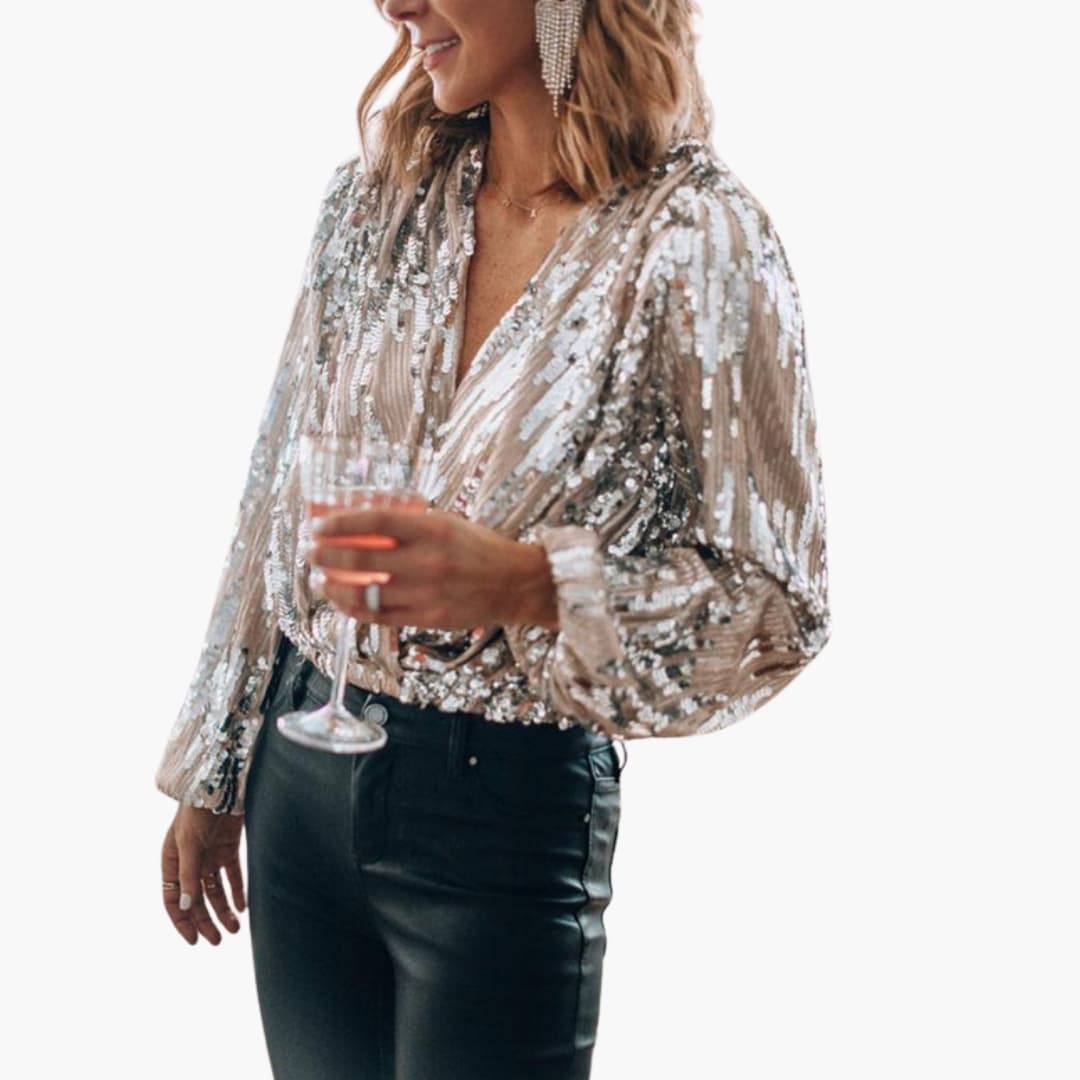 Women's Sequin Wrap Blouse | V-Neck | Elegant | Autumn