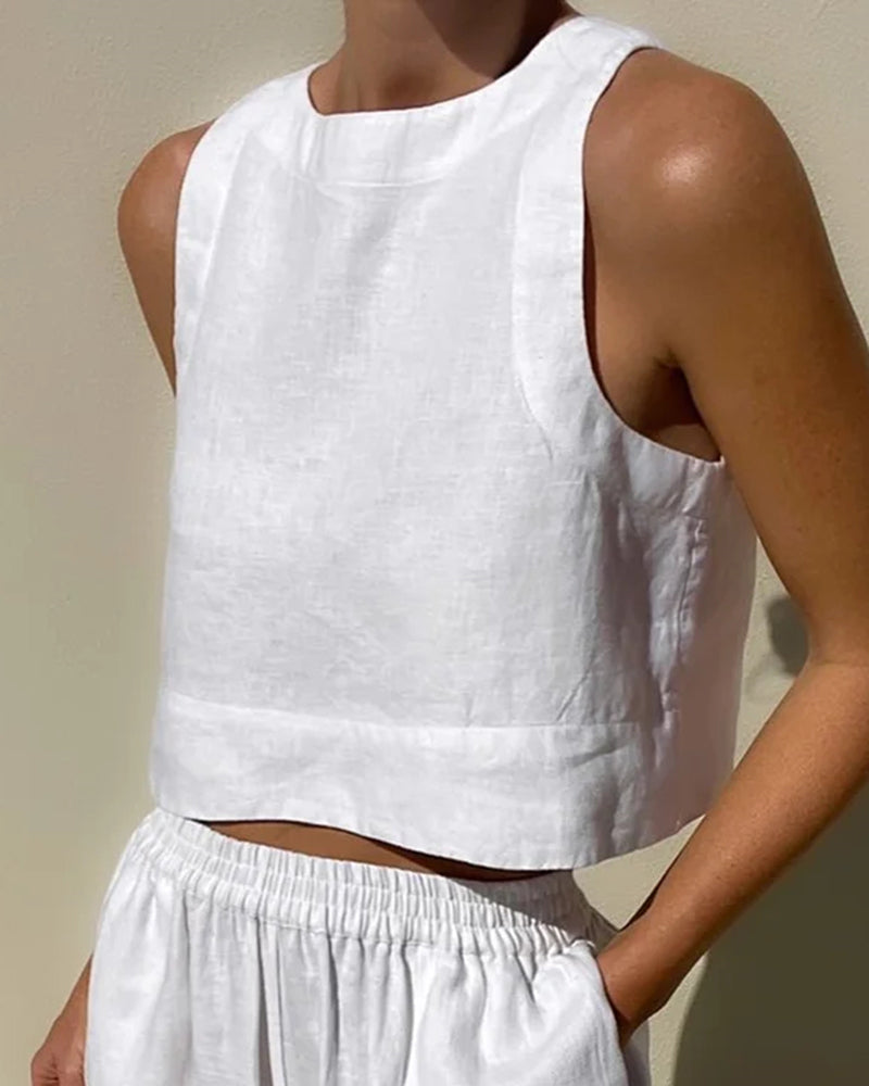 Women's Set | Sleeveless Top | Wide Leg Pants | Summer