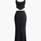 Women's Set | Two-Piece | Corset Top & Maxi Skirt | Formal | Winter - Black