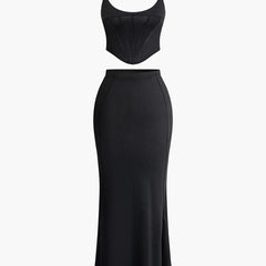 Women's Set | Two-Piece | Corset Top & Maxi Skirt | Formal | Winter - Black