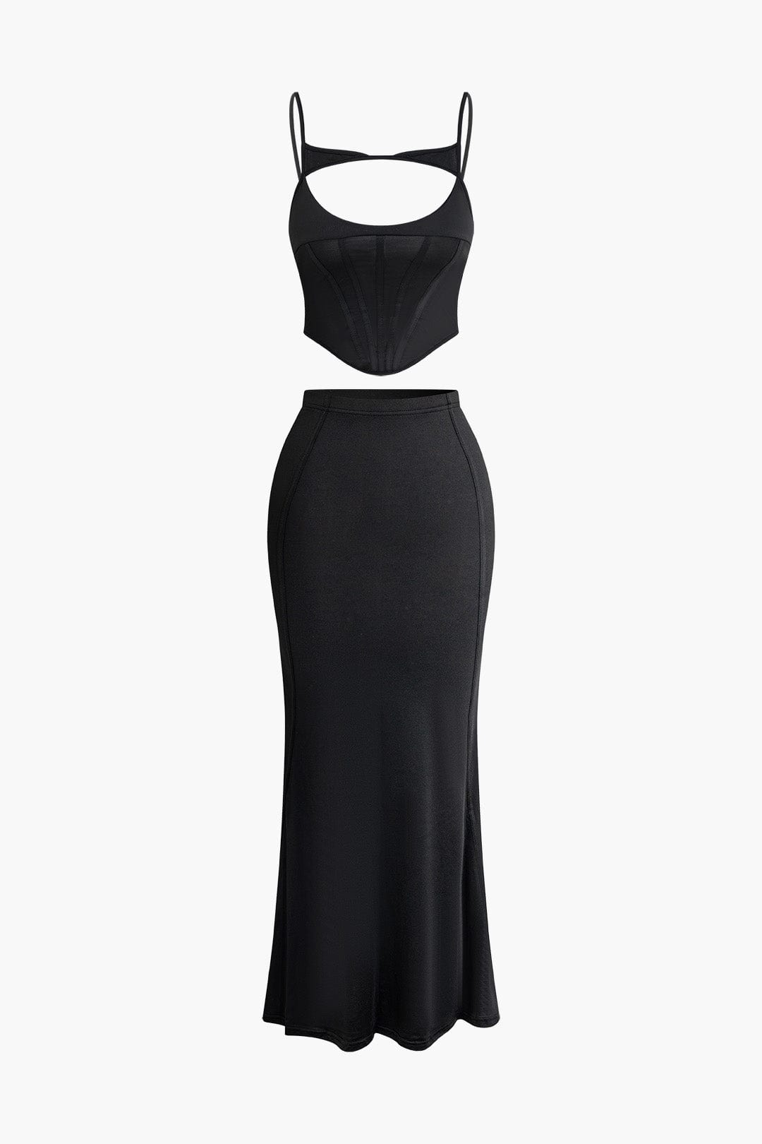 Women's Set | Two-Piece | Corset Top & Maxi Skirt | Formal | Winter - Black