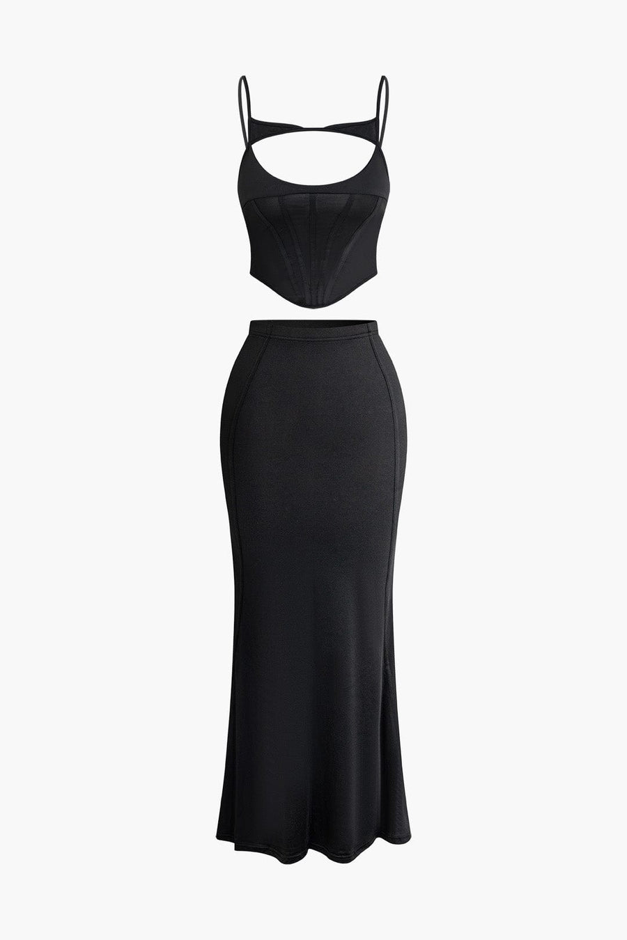 Women's Set | Two-Piece | Corset Top & Maxi Skirt | Formal | Winter - Black
