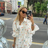 Women's Set | Two-Piece | Heart Print | Shorts | Summer - White
