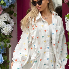 Women's Set | Two-Piece | Heart Print | Shorts | Summer