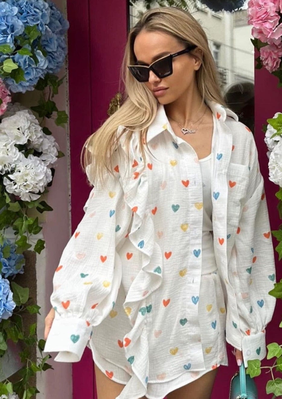 Women's Set | Two-Piece | Heart Print | Shorts | Summer