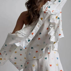 Women's Set | Two-Piece | Heart Print | Shorts | Summer