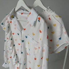 Women's Set | Two-Piece | Heart Print | Shorts | Summer