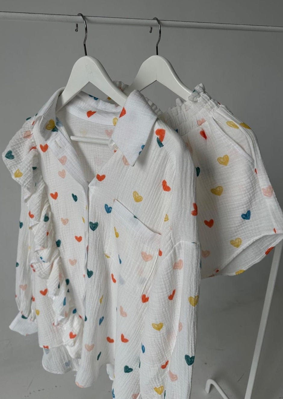 Women's Set | Two-Piece | Heart Print | Shorts | Summer