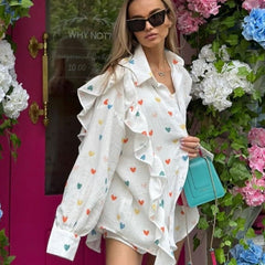 Women's Set | Two-Piece | Heart Print | Shorts | Summer