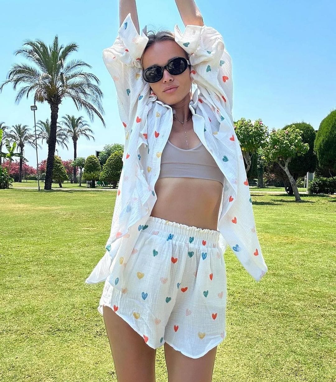 Women's Set | Two-Piece | Heart Print | Shorts | Summer