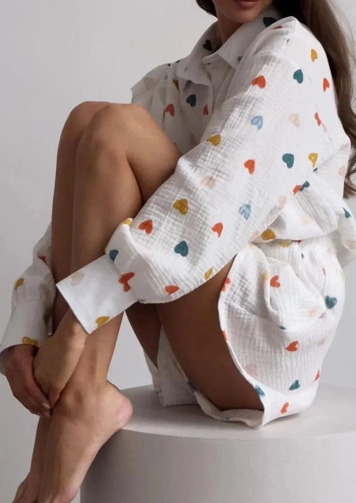 Women's Set | Two-Piece | Heart Print | Shorts | Summer