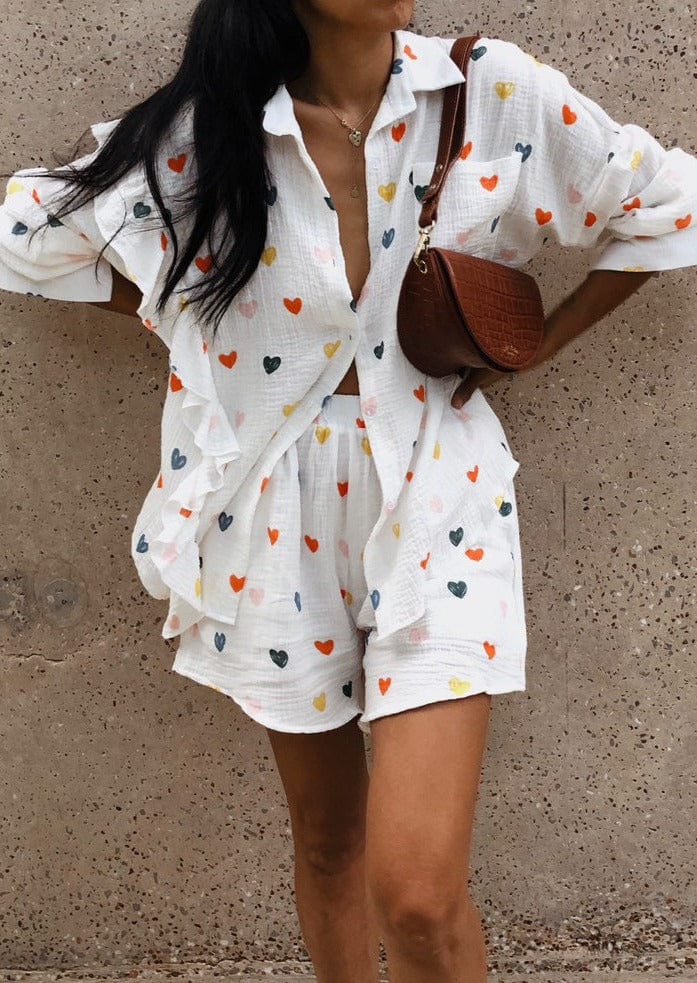 Women's Set | Two-Piece | Heart Print | Shorts | Summer
