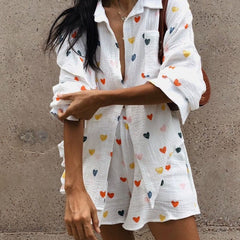 Women's Set | Two-Piece | Heart Print | Shorts | Summer