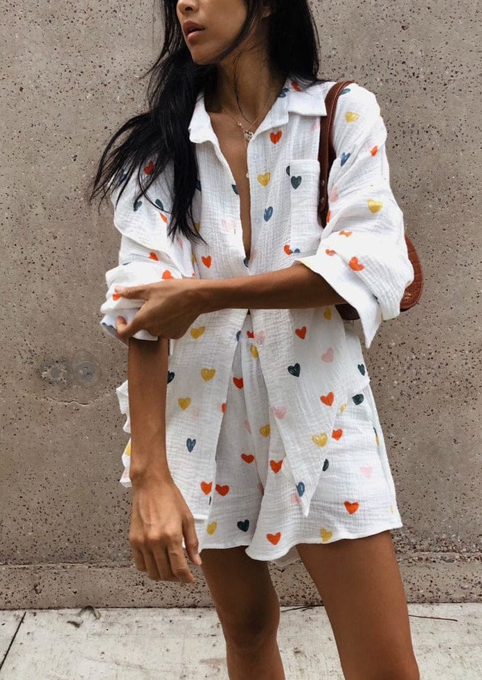 Women's Set | Two-Piece | Heart Print | Shorts | Summer