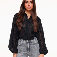 Women's Sheer Blouse | Embroidered | Black | Autumn