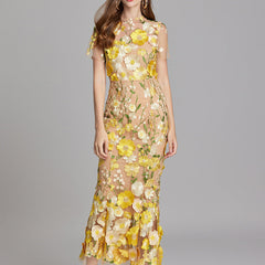 Women's Sheer Maxi Dress with Floral Embroidery - Romantic Summer Styl