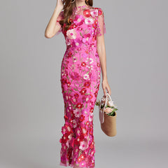 Women's Sheer Maxi Dress with Floral Embroidery - Romantic Summer Styl