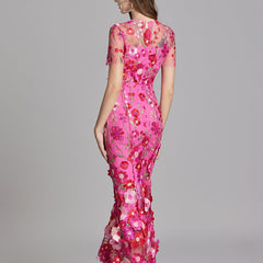 Women's Sheer Maxi Dress with Floral Embroidery - Romantic Summer Styl