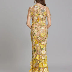 Women's Sheer Maxi Dress with Floral Embroidery - Romantic Summer Styl