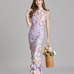 Women's Sheer Maxi Dress with Floral Embroidery - Romantic Summer Styl