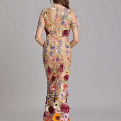 Women's Sheer Maxi Dress with Floral Embroidery - Romantic Summer Styl