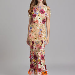 Women's Sheer Maxi Dress with Floral Embroidery - Romantic Summer Styl