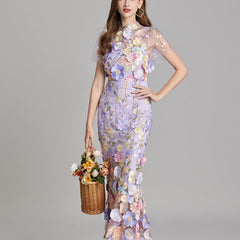 Women's Sheer Maxi Dress with Floral Embroidery - Romantic Summer Styl