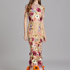 Women's Sheer Maxi Dress with Floral Embroidery - Romantic Summer Styl