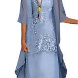 Women's Sheer Sleeve Midi Dress - Wedding Guest Flowing | Spring - Blue