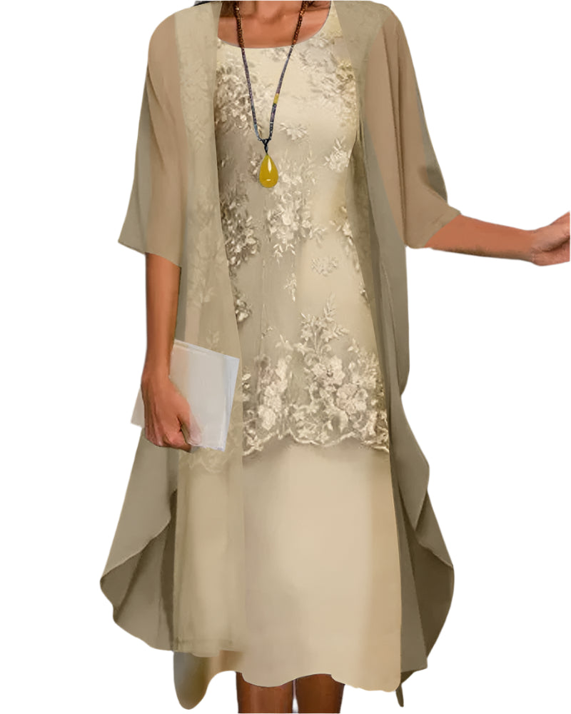 Women's Sheer Sleeve Midi Dress - Wedding Guest Flowing | Spring - Yellow