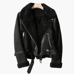 Women's Sherpa Aviator Jacket | Lined | Zipped | Winter - Black