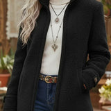 Women's Sherpa Fleece Zip-Up Teddy Coat Stand Collar | Autumn - Black