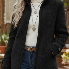Women's Sherpa Fleece Zip-Up Teddy Coat Stand Collar | Autumn - Black
