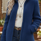 Women's Sherpa Fleece Zip-Up Teddy Coat Stand Collar | Autumn - Blue