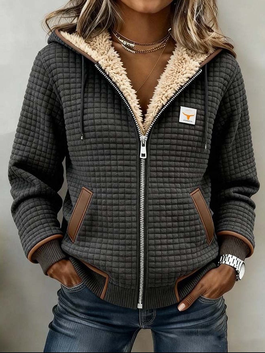 Women's Sherpa-Lined Quilted Jacket - Full-Zip Hooded Fleece | Autumn