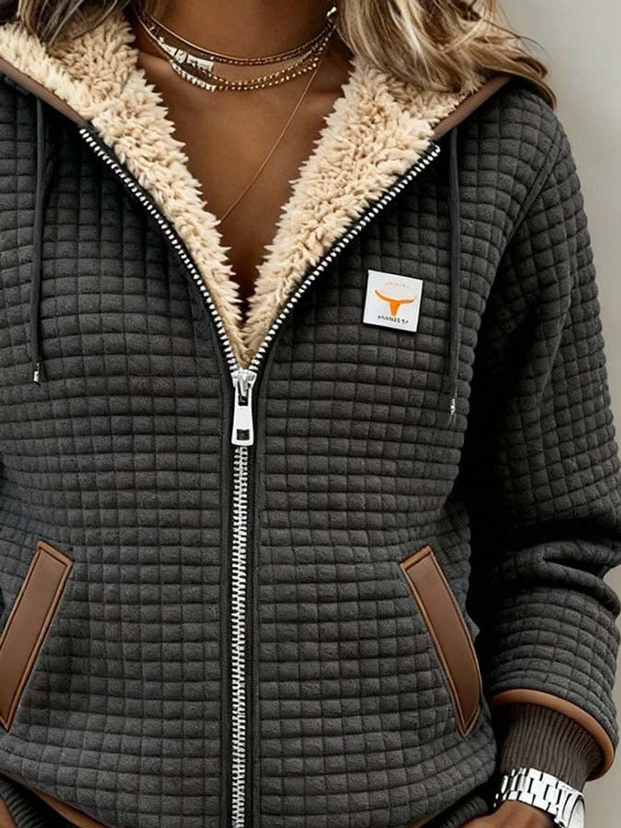Women's Sherpa-Lined Quilted Jacket - Full-Zip Hooded Fleece | Autumn