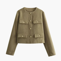 Women's Short Blazer | Round Collar | Modern | Autumn - Green