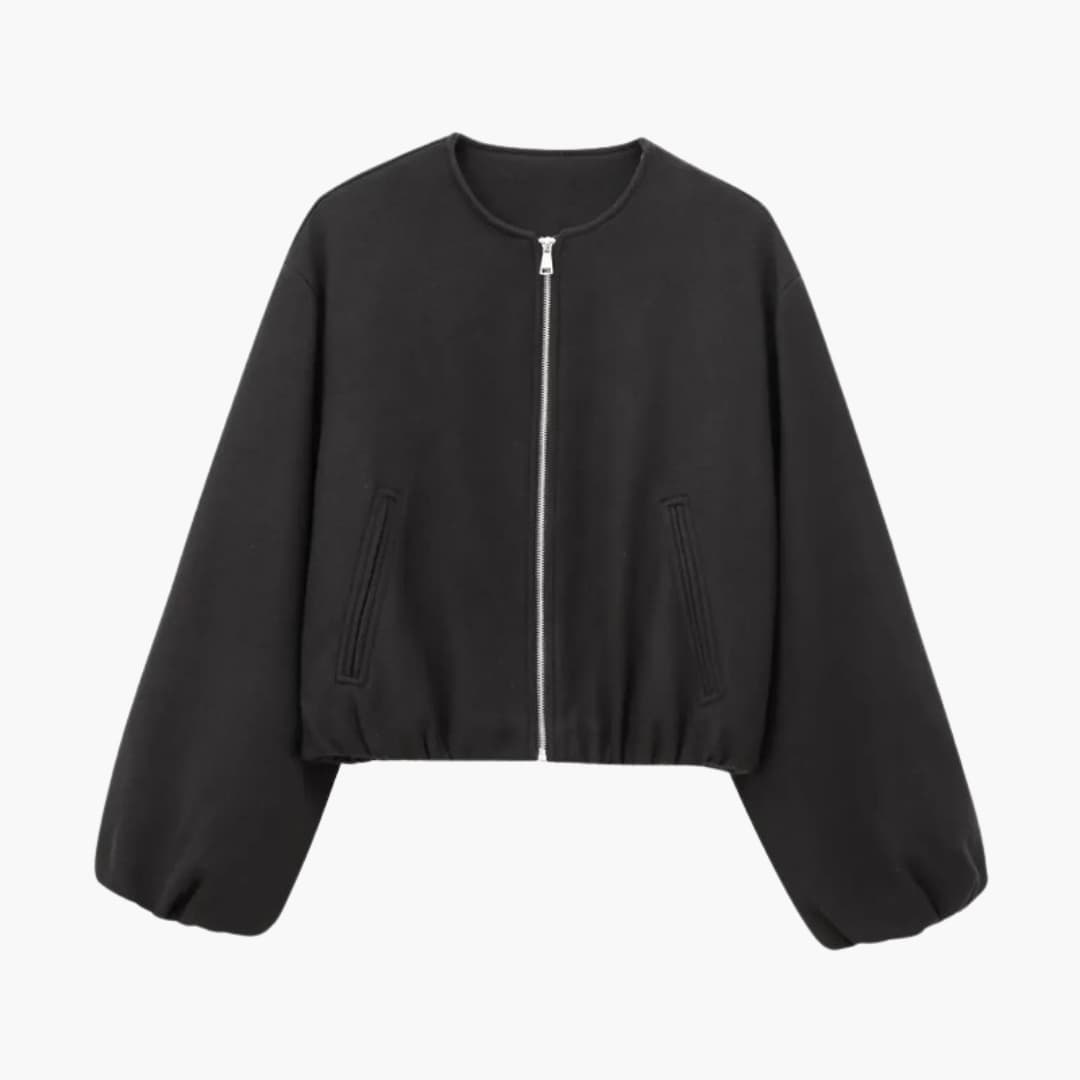 Women's Short Bomber | Full Zip | Long Sleeves | Autumn - Black