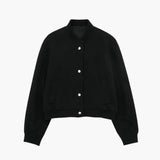 Women's Short Bomber | Zip Front | Ribbed Hem | Autumn - Black