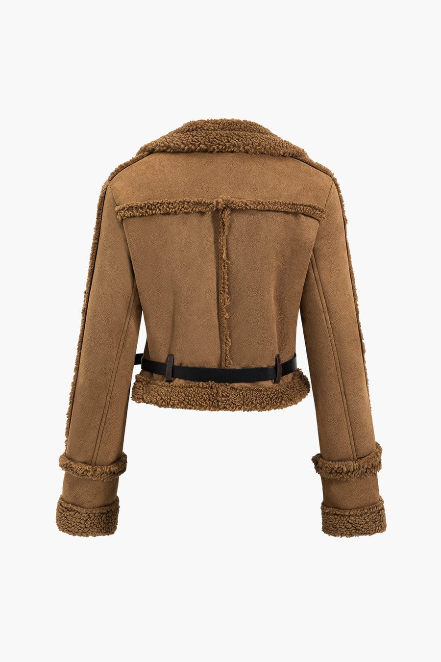 Women's Short Suede Jacket with Teddy Lining - Brown | Winter
