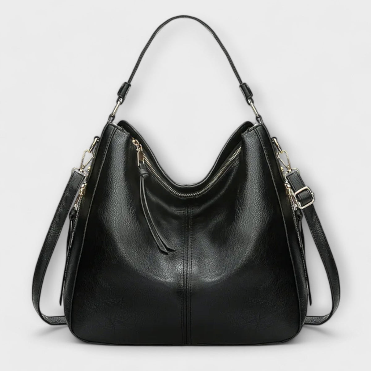 Women's Shoulder Bag with Classic Elegance - Structured Design - Black