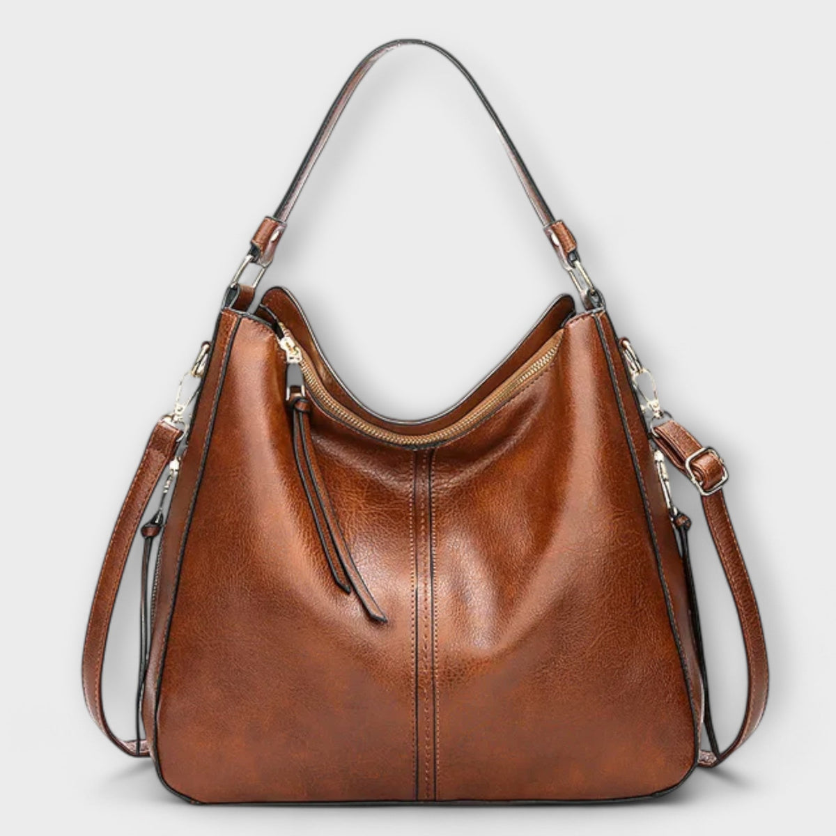 Women's Shoulder Bag with Classic Elegance - Structured Design - Brown